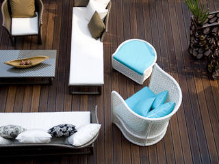 Terrasse Einfamilienhaus, Bambus Komfort Parkett Bambus Komfort Parkett 地中海デザインの テラス