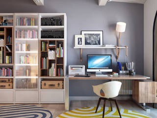 Домашний кабинет в мансардном этаже, Sweet Home Design Sweet Home Design Estudios y bibliotecas de estilo minimalista