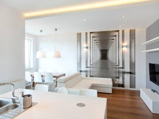 Realizacja projektu mieszkania 70 m2 w Krakowie, Lidia Sarad Lidia Sarad Minimalistyczny salon