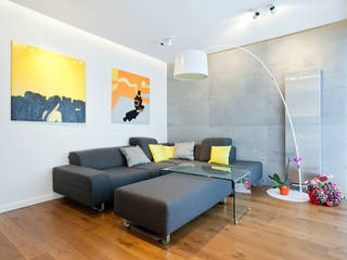 Realizacja projektu mieszkania 54 m2 w Krakowie, Lidia Sarad Lidia Sarad Minimalistyczny salon