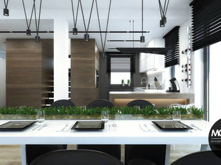 Kontrastowa kolorystyka z grą faktur i materiałów, MONOstudio MONOstudio Modern dining room