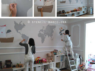 HABITACIONES INFANTILES: Mural mapamundi pintado a mano, info6104 info6104 Phòng trẻ em phong cách hiện đại
