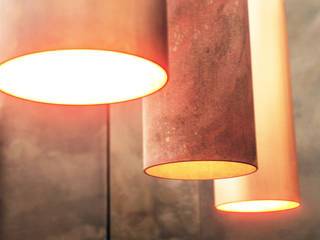 Copper Barrel Lamps, METAL INTERIOR METAL INTERIOR غرفة المعيشة نحاس/برونز إضاءة
