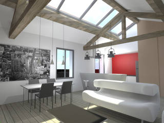 Creation d'un appartement dans les combles d'une maison existante, SARL A-RCHITECTURA SARL A-RCHITECTURA Modern living room