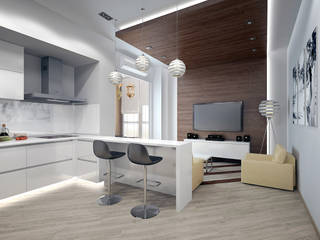 Трехкомнатная квартира в стиле минимализм, Дизайн-студия "Эскиз" Дизайн-студия 'Эскиз' ミニマルデザインの リビング