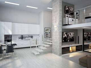 Двух уровненная квартира студия, дизайн-бюро ARTTUNDRA дизайн-бюро ARTTUNDRA Salas de estilo minimalista