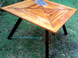 Mesa comedor hecha con madera reciclada y piedra., MuebleArte MuebleArte غرفة السفرة خشب Wood effect