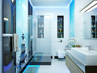 Ванная комната: мужской и женский интерьер, Студия дизайна ROMANIUK DESIGN Студия дизайна ROMANIUK DESIGN ห้องน้ำ
