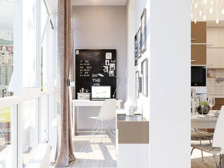 Уютная гостиная в современном стиле, Студия дизайна ROMANIUK DESIGN Студия дизайна ROMANIUK DESIGN Phòng học/văn phòng phong cách hiện đại