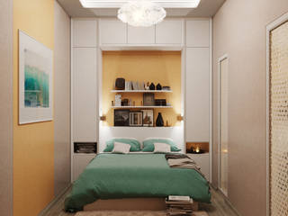 Миниатюрная спальня с максимумом комфорта, Студия дизайна ROMANIUK DESIGN Студия дизайна ROMANIUK DESIGN Phòng ngủ phong cách hiện đại