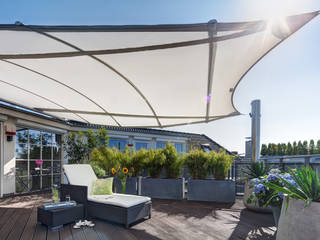 C4sun: Dreidimensionale Beschattungslösung für Dachterrassen, C4sun C4sun Modern balcony, veranda & terrace Furniture