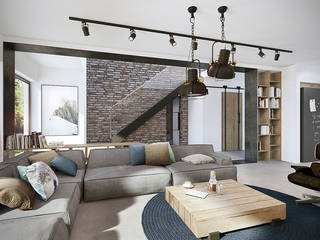 Mokronos k. Wrocławia, dom-163m2, razoo-architekci razoo-architekci Industrial style living room