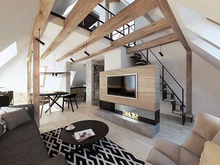 Wrocław / Gaj, poddasze dwupoziomowe - 112m2, razoo-architekci razoo-architekci Soggiorno in stile scandinavo