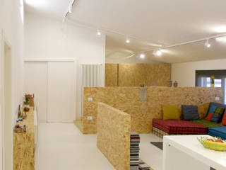 open space:"bianco"_"legno"_"colori", msplus architettura msplus architettura Modern living room Wood Wood effect
