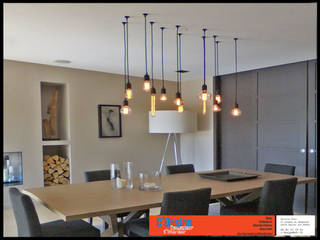 Luminaire industriel sur mesure - ampoule filament vintage, C'Design C'Design インダストリアルデザインの ダイニング 照明