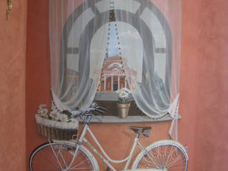 trompe l'oeil con finta finestra e bicicletta, cinzia perino art cinzia perino art Other spaces Pictures & paintings