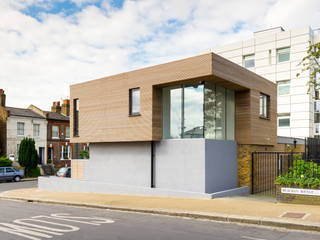 Side elevation with cCorner staircase glazed lantern. The Chase Architecture Modern houses