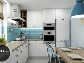 ​Mała funkcjonalna kuchnia w kontrastowej ale delikatnej kolorystyce , MONOstudio MONOstudio Scandinavian style kitchen