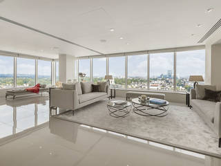 Luxury penthouse lounge with Porcel-Thin tiled floors homify ห้องนั่งเล่น กระเบื้อง