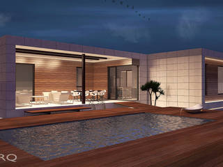Vista nocturna de piscina TOV.ARQ Estudio de Arquitectura y Urbanismo Casas de estilo minimalista