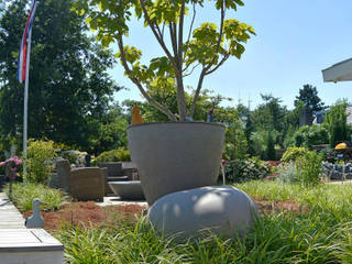 Moderne tuin in aan de oude Rijn, Ernst Baas Hoveniers B.V. / Ernst Baas Tuininrichting B.V. Ernst Baas Hoveniers B.V. / Ernst Baas Tuininrichting B.V. Moderne tuinen Plant,Plantengemeenschap,Lucht,Blad,Boom,Bloempot,Gras,Struik,Landschap,Vrije tijd