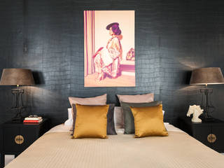 Dormitorio con aires asiáticos Markham Stagers Cuartos de estilo asiático Ámbar/Dorado