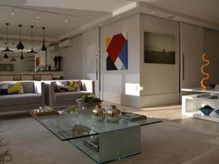 Apartamento para um jovem casal em tons de cinza, Helô Marques Associados Helô Marques Associados Salas de estilo minimalista