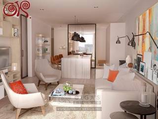 Дизайн современной квартиры с элементами стиля 60-х, Olga’s Studio Olga’s Studio クラシックデザインの リビング