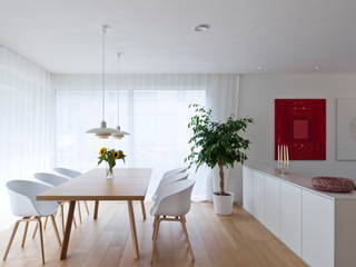 Grünes Leben, über der Stadt, KitzlingerHaus GmbH & Co. KG KitzlingerHaus GmbH & Co. KG Skandinavische Esszimmer