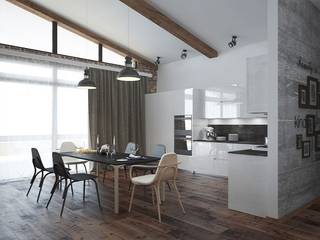 Лофт, гостиная+кухня, Мастерская архитектуры и дизайна FOX Мастерская архитектуры и дизайна FOX Industrial style living room