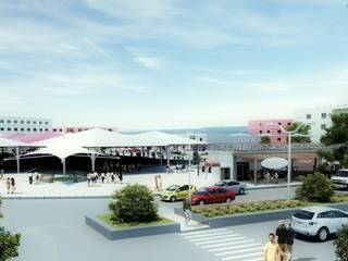 EXTERIOR DESIGN FOR CITY MARKETPLACE, ROAS ARCHITECTURE 3D DESIGN AGENCY ROAS ARCHITECTURE 3D DESIGN AGENCY 미니멀리스트 발코니, 베란다 & 테라스