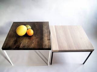 Oak and steel modernist coffee table set „GAMBIT”, NordLoft - Industrial Design NordLoft - Industrial Design Living room