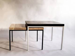 Oak and steel modernist coffee table set „GAMBIT”, NordLoft - Industrial Design NordLoft - Industrial Design Living room