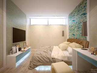Дизайн спальни в современном стиле в ЖК "Панорама", Студия интерьерного дизайна happy.design Студия интерьерного дизайна happy.design Спальня в стиле модерн