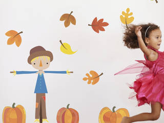 Autumn Scarecrow And Pumpkins Fabric Wall Stickers, SnuggleDust Studios SnuggleDust Studios Paredes e pisos modernos