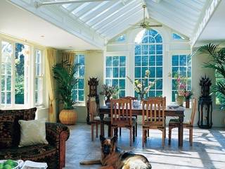 Interior of a bespoke wooden garden room in Bedfordshire Westbury Garden Rooms Classic style conservatory
