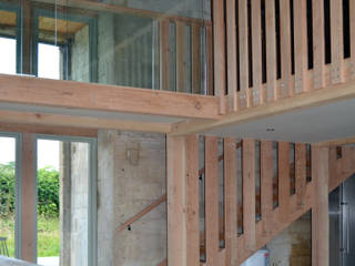 Timber and glass mezzanine Hetreed Ross Architects Country style corridor, hallway& stairs