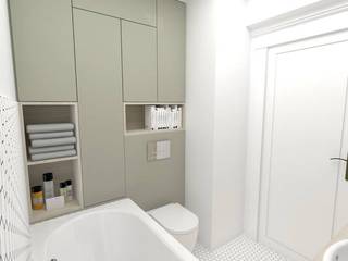 Łazienka 4m2, WNĘTRZNOŚCI Projektowanie wnętrz i mebli WNĘTRZNOŚCI Projektowanie wnętrz i mebli Phòng tắm phong cách hiện đại