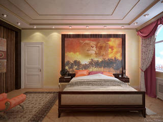 Дизайн спальни в стиле фьюжн в коттеджном поселке "Виктория" , Студия интерьерного дизайна happy.design Студия интерьерного дизайна happy.design Colonial style bedroom