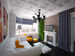 " Палитра Мондриана " Квартира 64,2 кв.м, Москва, Krupp Interiors Krupp Interiors Ausgefallene Wohnzimmer