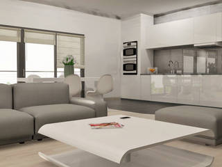 Minimalistyczny apartament , Artenova Design Artenova Design モダンデザインの リビング