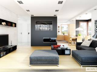 Projekt domu Mati G1 Pracownia Projektowa ARCHIPELAG Modern Living Room