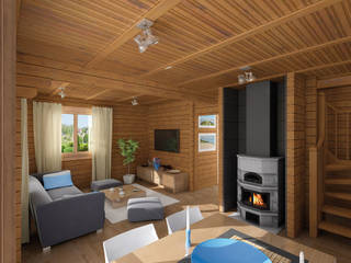 Ferienhaus Fjord mit Carport Interior THULE Blockhaus GmbH - Ihr Fertigbausatz für ein Holzhaus Rustikale Häuser