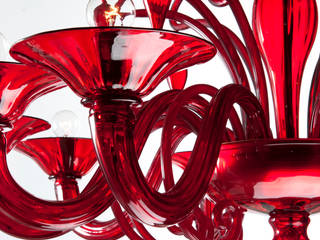 DOLFIN - modern red glass chandelier, YourMurano Lighting YourMurano Lighting Ruang Makan Modern Kaca