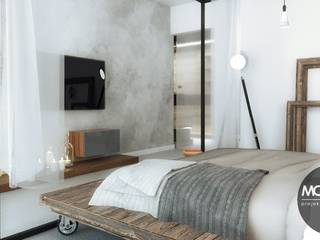 ​Stylizowana sypialnia z wykorzystaniem surowych materiałów , MONOstudio MONOstudio Moderne slaapkamers