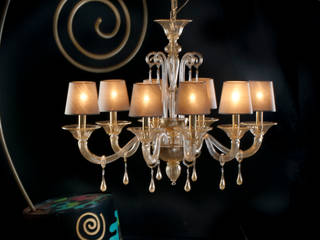 BEMBO - modern crystal and gold chandelier with light or dark lampshades, YourMurano Lighting YourMurano Lighting Ruang Studi/Kantor Modern Kaca