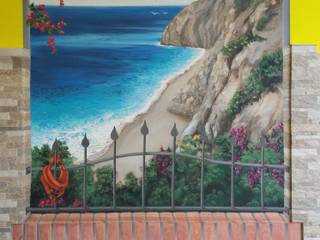 finta finestra sul mare in Trompel'oeil , cinzia perino art cinzia perino art Pasillos, vestíbulos y escaleras mediterráneos