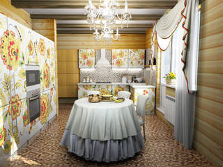 Кухня в русском стиле в деревянном коттедже, Гурьянова Наталья Гурьянова Наталья Eclectic style dining room