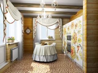 Кухня в русском стиле в деревянном коттедже, Гурьянова Наталья Гурьянова Наталья Ausgefallene Esszimmer