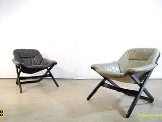 Vintage design fauteuils / armchairs, De gele etalage De gele etalage ห้องนั่งเล่น หนัง Grey